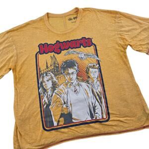 Harry Potter Hogwarts Top Yellow Burnout Graphic Tee Womens Size M Short Sleeve